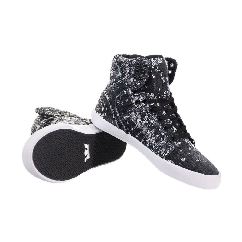 Altos Supra SkyTop Mujer Negros Blancos | CZJWT0257